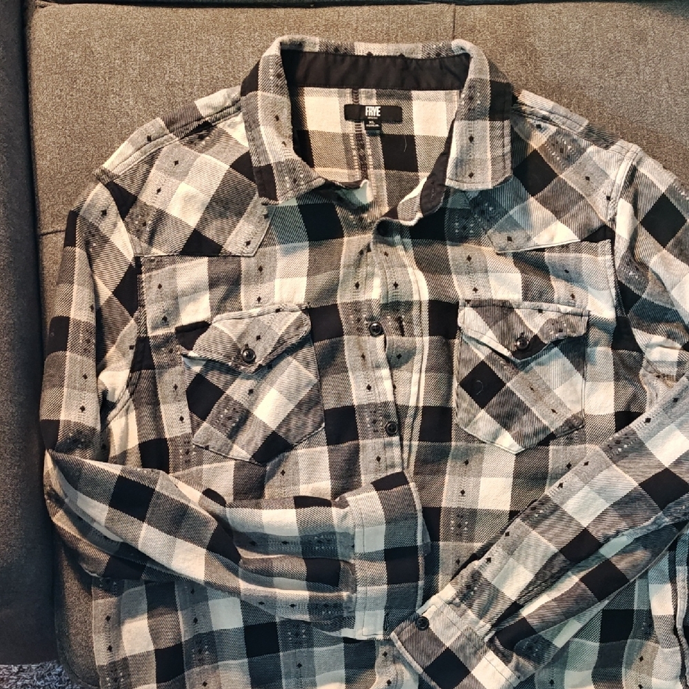 Frye Black and Gray Casual Button Down Shirt